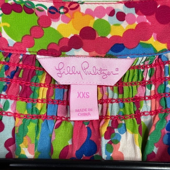 Lilly Pulitzer Shirt‎ Women XXS Silk Geometric Long Sleeve Artsy Preppy Career - Picture 4 of 6